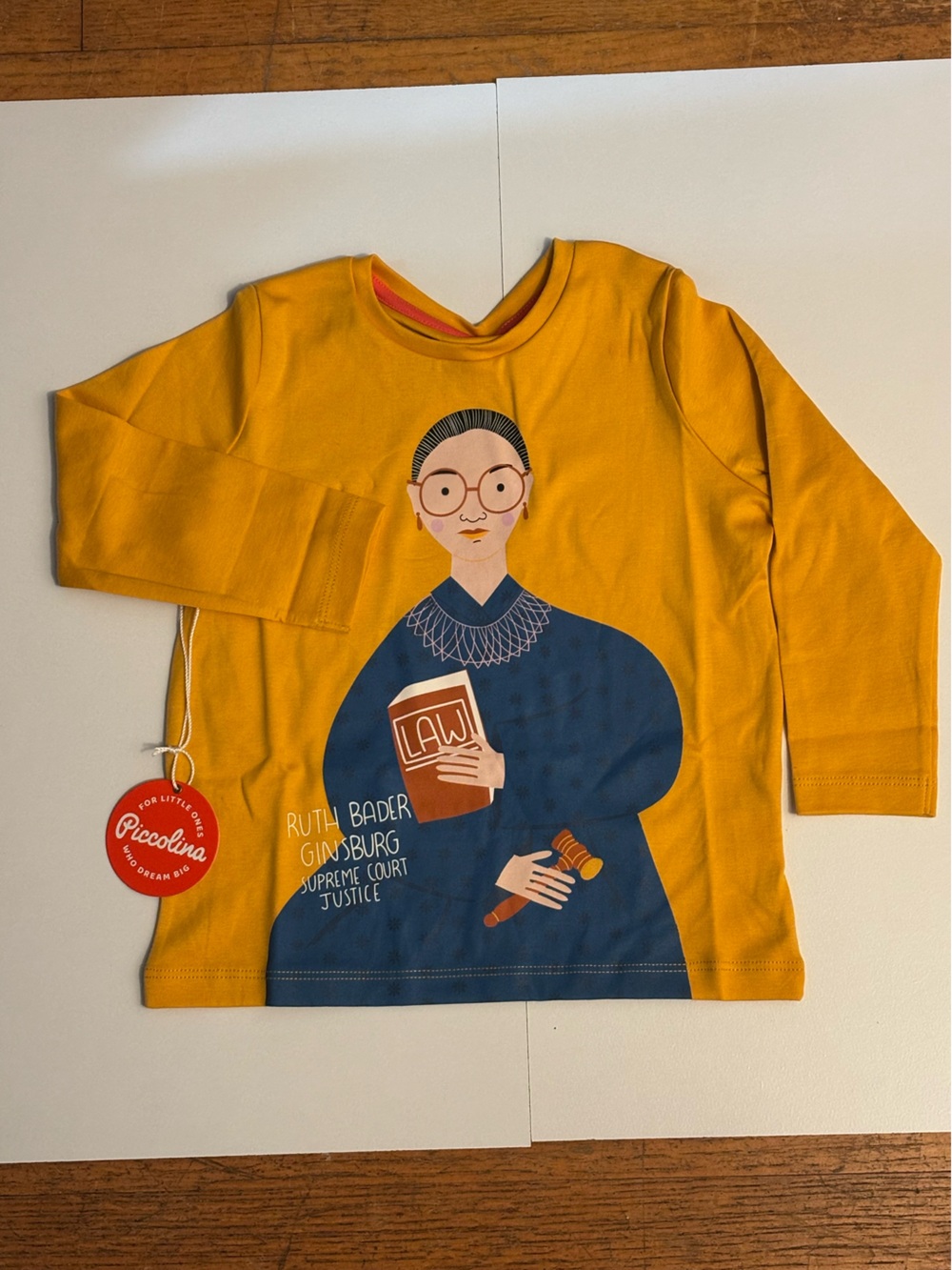 Girl’s Gold Yellow Graphic Tee Shirt - Ruth Bader Ginsburg Piccolina